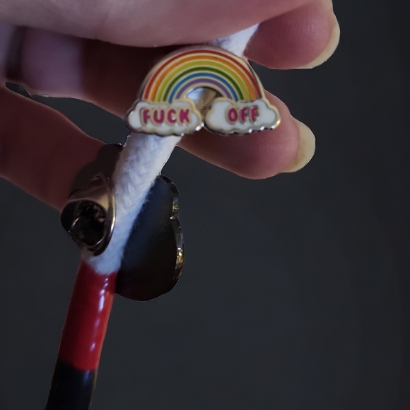 SOLD OUT Rainbow **** off enamel pin - Picture 3 of 6